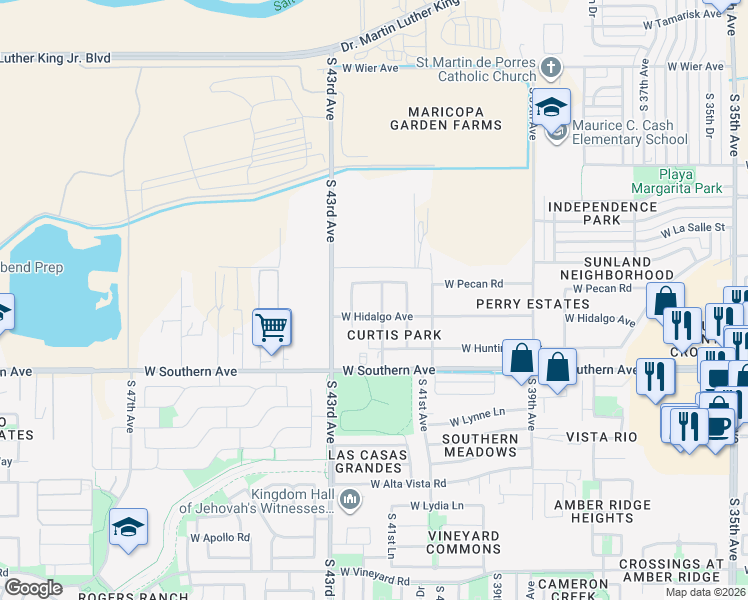 map of restaurants, bars, coffee shops, grocery stores, and more near 5638 South 42nd Avenue in Phoenix