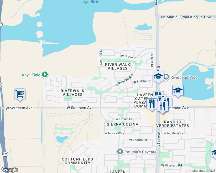 map of restaurants, bars, coffee shops, grocery stores, and more near 5423 West Pecan Road in Phoenix