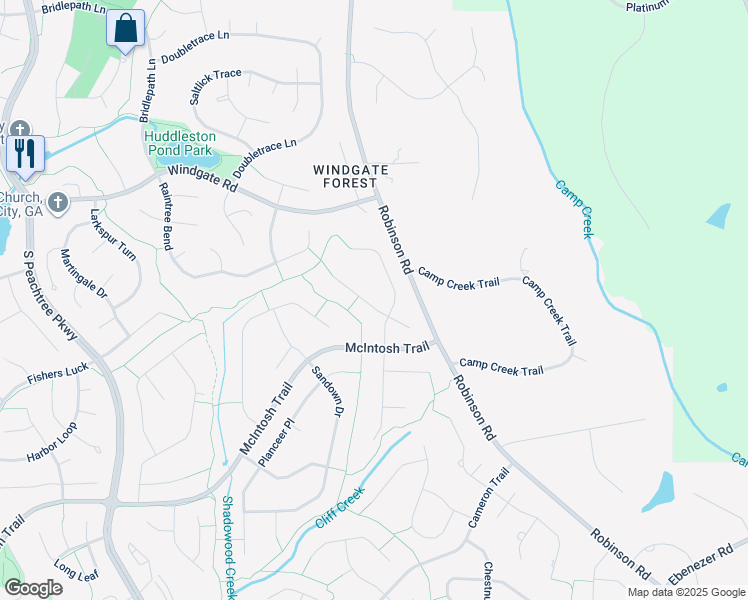map of restaurants, bars, coffee shops, grocery stores, and more near 202 Hedgewood Court in Peachtree City