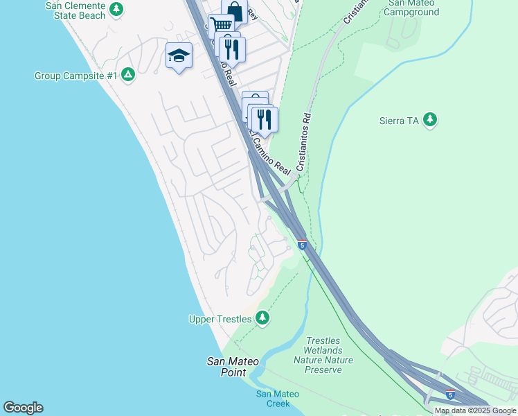 map of restaurants, bars, coffee shops, grocery stores, and more near 4 Via Colorso in San Clemente
