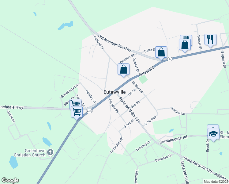 map of restaurants, bars, coffee shops, grocery stores, and more near in Eutawville