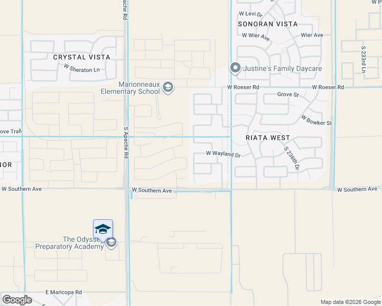 map of restaurants, bars, coffee shops, grocery stores, and more near 5716 South 240th Drive in Buckeye