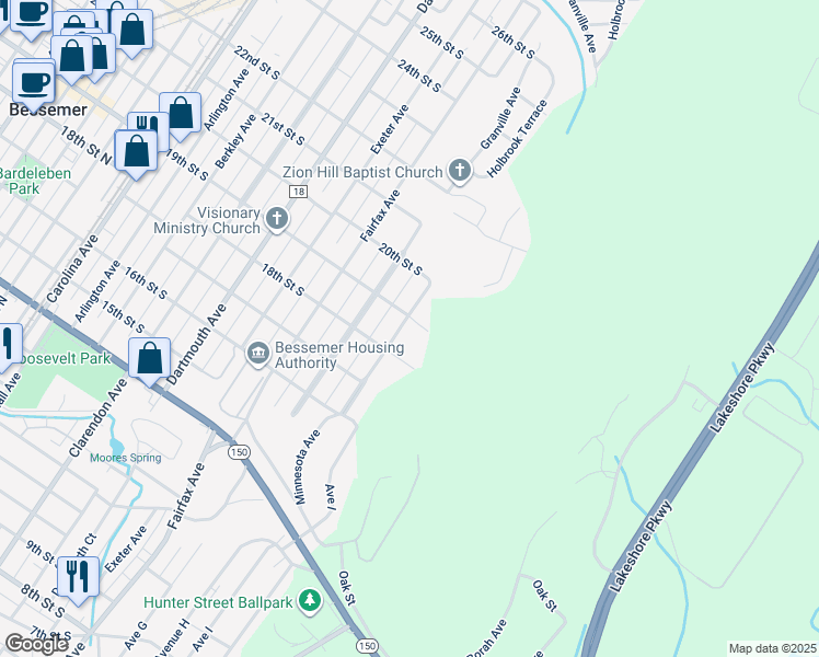 map of restaurants, bars, coffee shops, grocery stores, and more near 1827 Holbrook Avenue in Bessemer