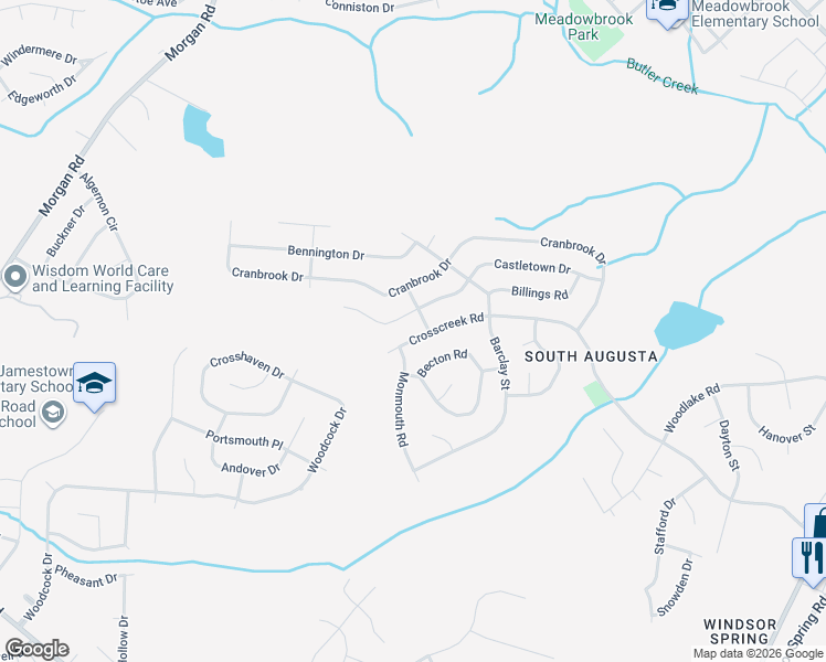 map of restaurants, bars, coffee shops, grocery stores, and more near 2681 Crosscreek Road in Hephzibah