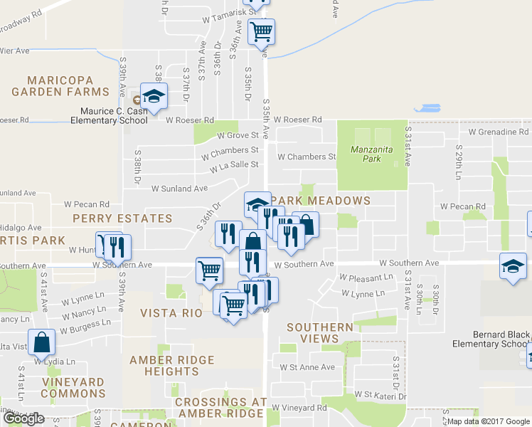 map of restaurants, bars, coffee shops, grocery stores, and more near S 35th Ave & W Wayland Dr in Phoenix