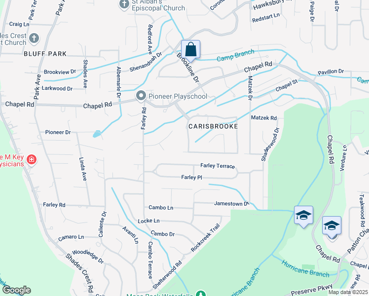 map of restaurants, bars, coffee shops, grocery stores, and more near 3733 Carisbrooke Drive in Birmingham