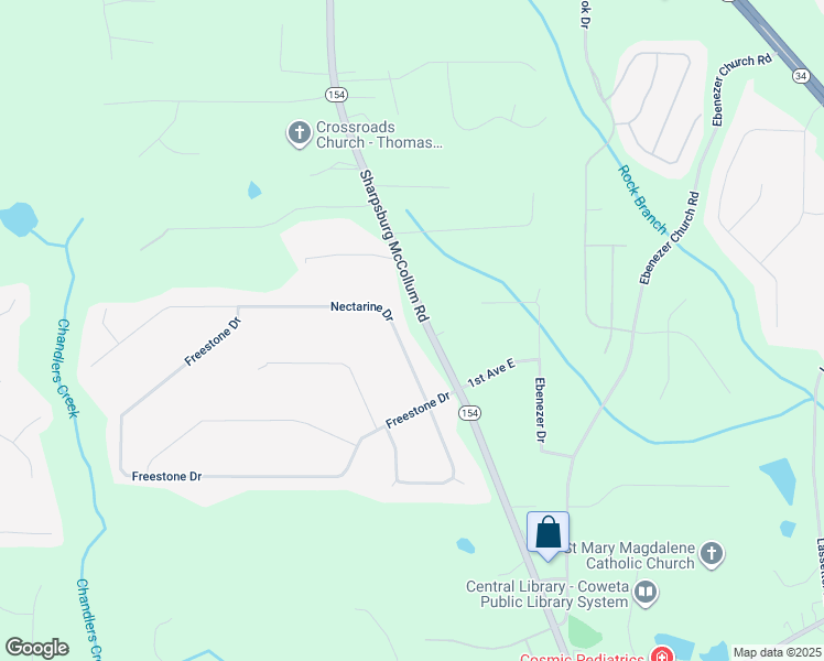map of restaurants, bars, coffee shops, grocery stores, and more near 35 Nectarine Drive in Newnan