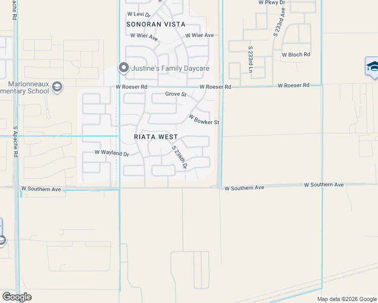 map of restaurants, bars, coffee shops, grocery stores, and more near 23602 West Hidalgo Avenue in Buckeye