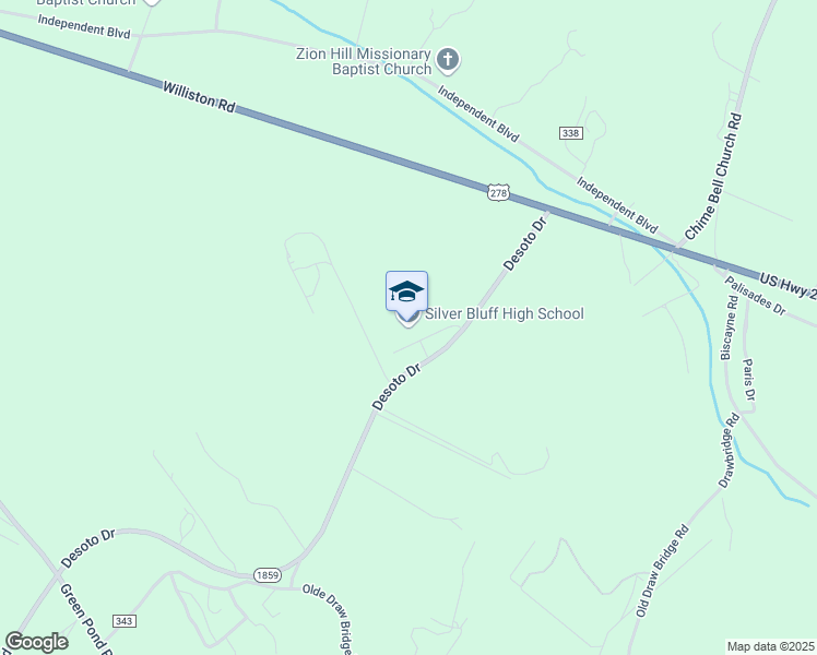 map of restaurants, bars, coffee shops, grocery stores, and more near 64 Desoto Drive in Aiken