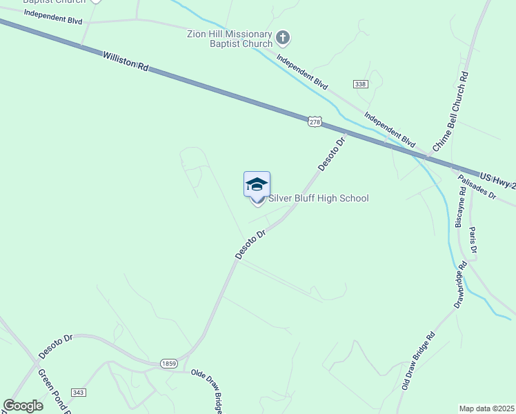 map of restaurants, bars, coffee shops, grocery stores, and more near 64 Desoto Drive in Aiken