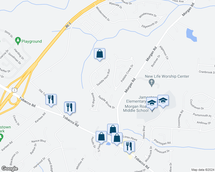 map of restaurants, bars, coffee shops, grocery stores, and more near 2608 Martingale Court in Hephzibah