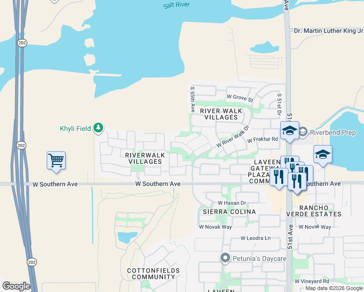 map of restaurants, bars, coffee shops, grocery stores, and more near 5521 West Pecan Road in Phoenix