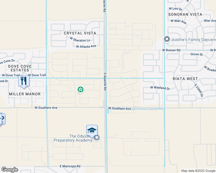 map of restaurants, bars, coffee shops, grocery stores, and more near 5801 South Apache Road in Buckeye