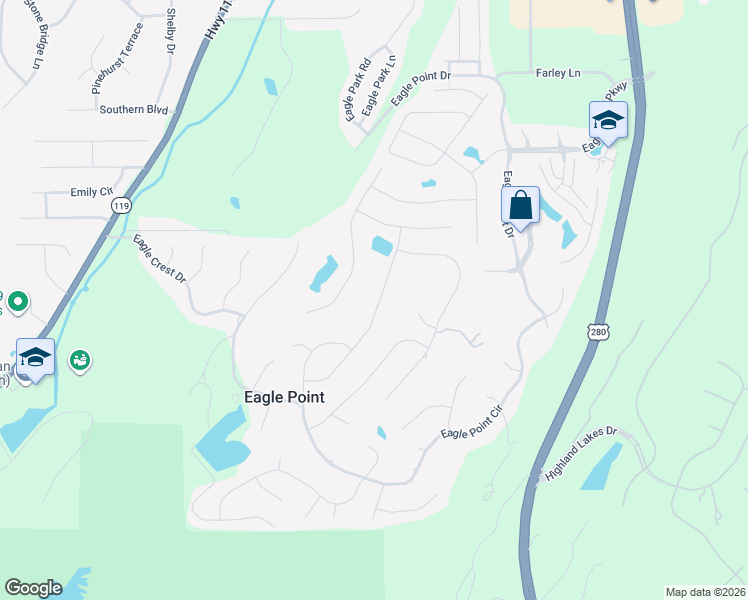 map of restaurants, bars, coffee shops, grocery stores, and more near 2057 Eagle Point Court in Birmingham