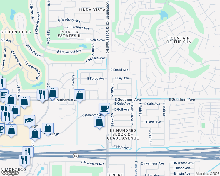 map of restaurants, bars, coffee shops, grocery stores, and more near 1126 South 76th Place in Mesa