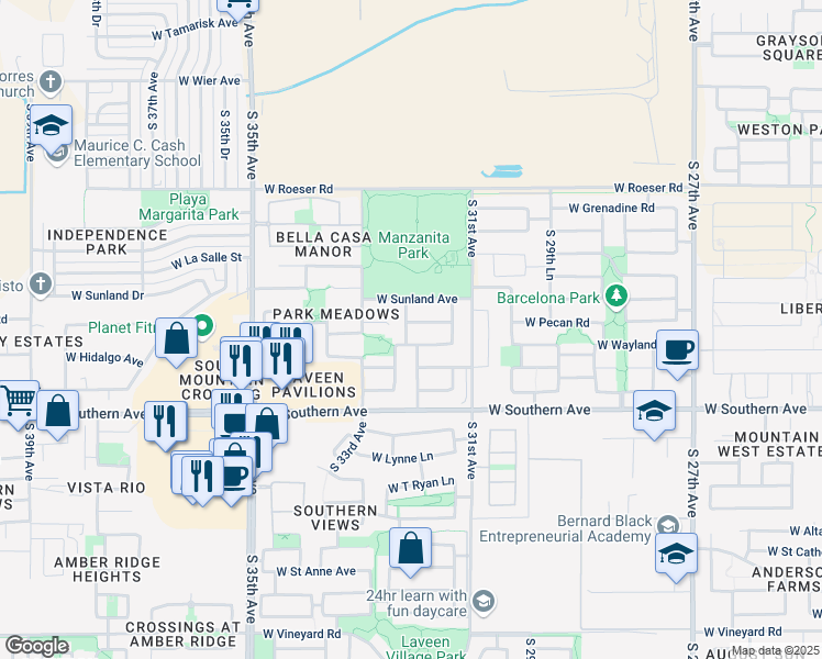 map of restaurants, bars, coffee shops, grocery stores, and more near 3228 West Wayland Drive in Phoenix