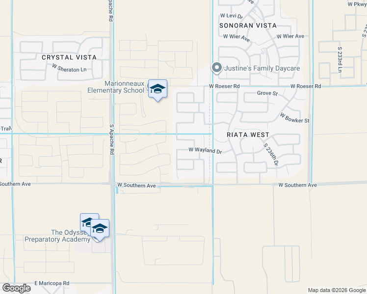 map of restaurants, bars, coffee shops, grocery stores, and more near 24010 West Wayland Drive in Buckeye