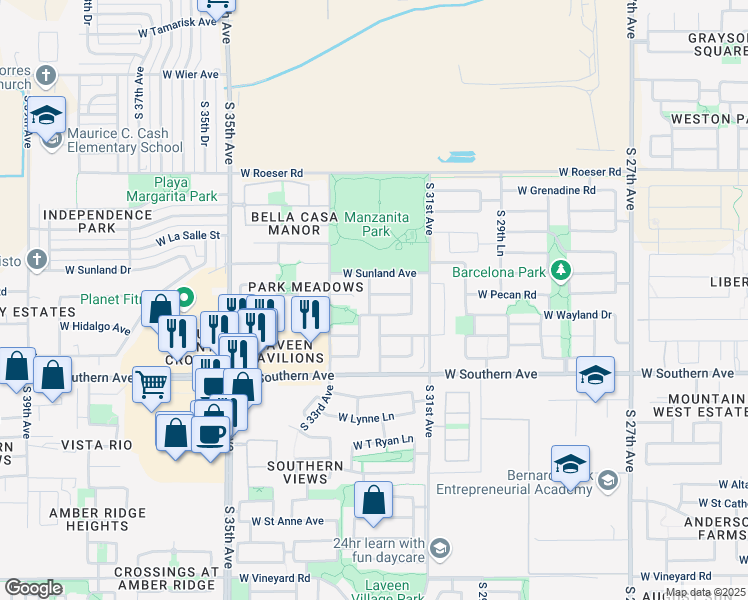 map of restaurants, bars, coffee shops, grocery stores, and more near 3228 West Wayland Drive in Phoenix