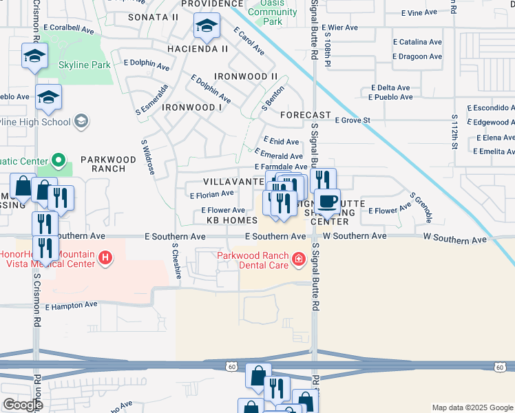 map of restaurants, bars, coffee shops, grocery stores, and more near 1123 South Vegas in Mesa
