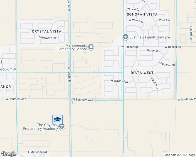 map of restaurants, bars, coffee shops, grocery stores, and more near 5716-5722 South 240th Drive in Buckeye