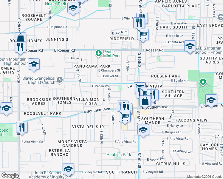 map of restaurants, bars, coffee shops, grocery stores, and more near 1409 East Wayland Drive in Phoenix