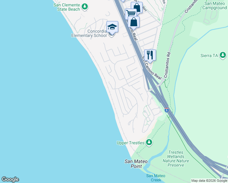 map of restaurants, bars, coffee shops, grocery stores, and more near 4004 Calle Ariana in San Clemente