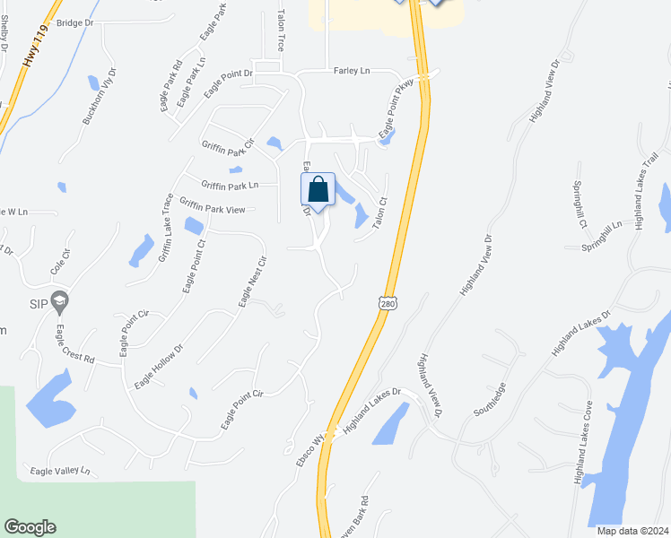 map of restaurants, bars, coffee shops, grocery stores, and more near 4573 Eagle Point Drive in Birmingham