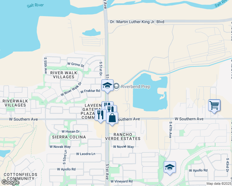 map of restaurants, bars, coffee shops, grocery stores, and more near 5625 South 51st Avenue in Phoenix