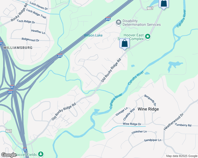 map of restaurants, bars, coffee shops, grocery stores, and more near 2485 Old Rocky Ridge Road in Birmingham
