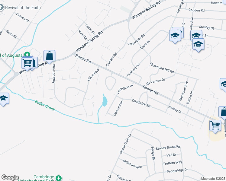 map of restaurants, bars, coffee shops, grocery stores, and more near 1036 Caddenwoods Drive in Augusta