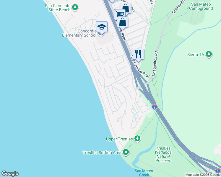 map of restaurants, bars, coffee shops, grocery stores, and more near 4006 Calle Louisa in San Clemente