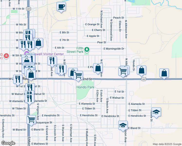 map of restaurants, bars, coffee shops, grocery stores, and more near 702 East 3rd Street in Roswell
