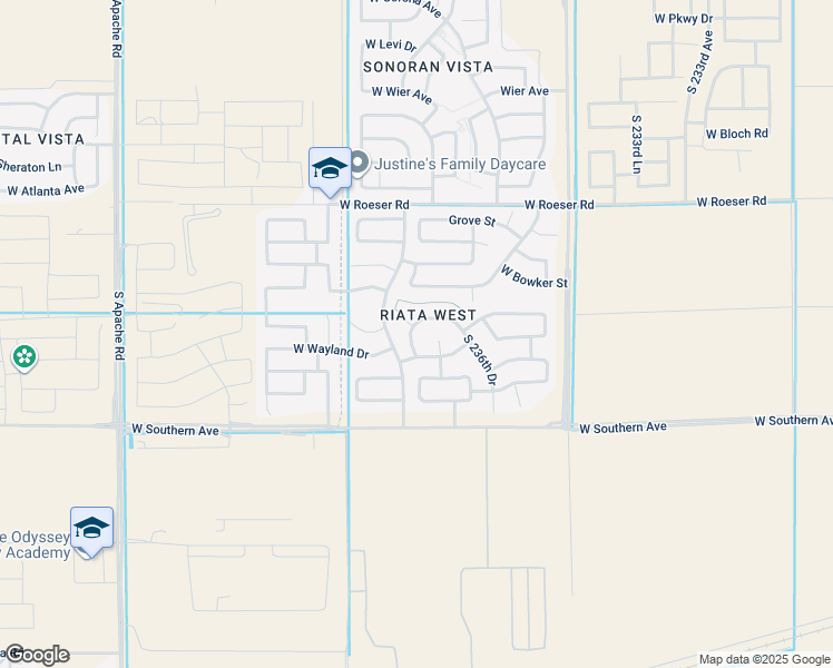 map of restaurants, bars, coffee shops, grocery stores, and more near 5655 South 237th Lane in Buckeye