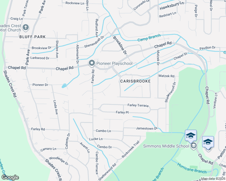 map of restaurants, bars, coffee shops, grocery stores, and more near 3733 Carisbrooke Drive in Birmingham
