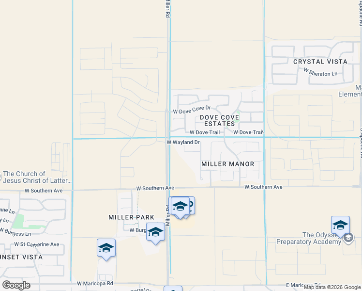 map of restaurants, bars, coffee shops, grocery stores, and more near 5750 South 250th Drive in Buckeye