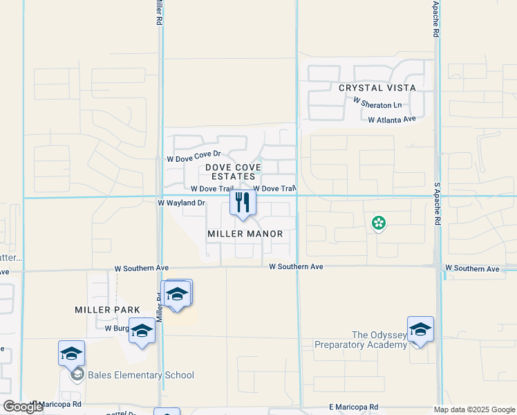 map of restaurants, bars, coffee shops, grocery stores, and more near 5793 South 248th Lane in Buckeye