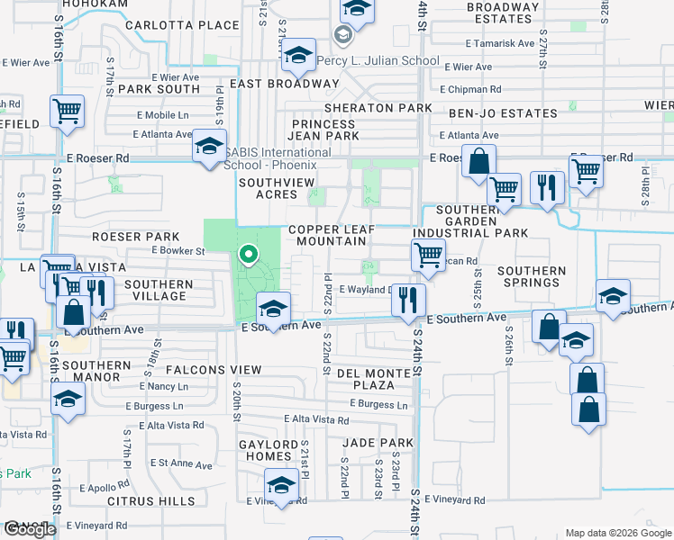 map of restaurants, bars, coffee shops, grocery stores, and more near 2226 East Wayland Drive in Phoenix