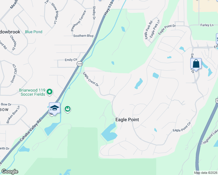 map of restaurants, bars, coffee shops, grocery stores, and more near 4195 Eagle Crest Drive in Birmingham