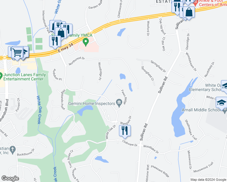map of restaurants, bars, coffee shops, grocery stores, and more near 35 Bent Pine Point in Newnan