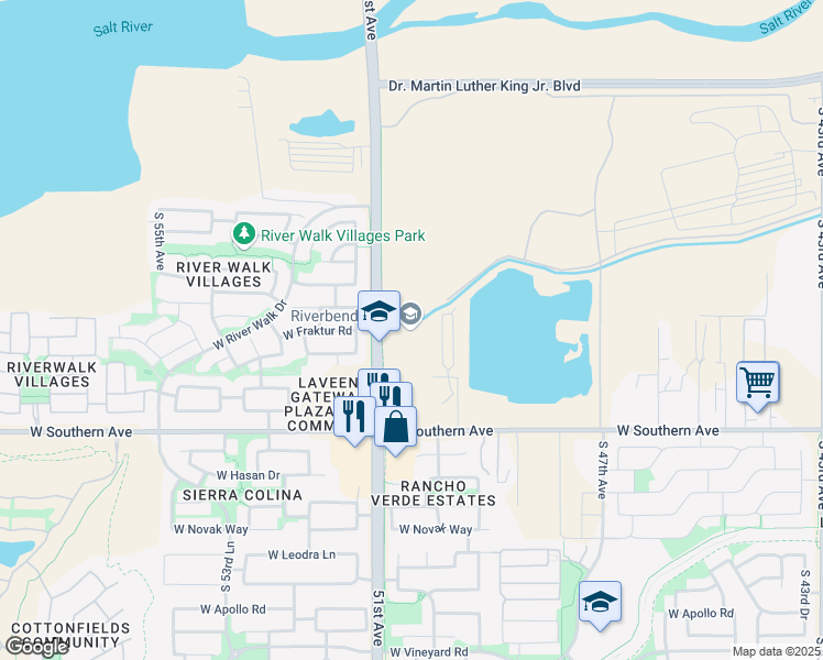 map of restaurants, bars, coffee shops, grocery stores, and more near 5625 South 51st Avenue in Phoenix