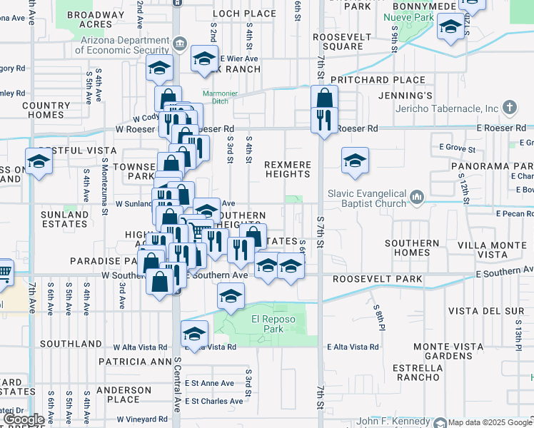 map of restaurants, bars, coffee shops, grocery stores, and more near 440 East Sunland Avenue in Phoenix