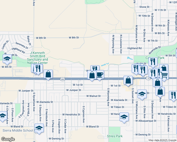 map of restaurants, bars, coffee shops, grocery stores, and more near 1712 West 3rd Street in Roswell