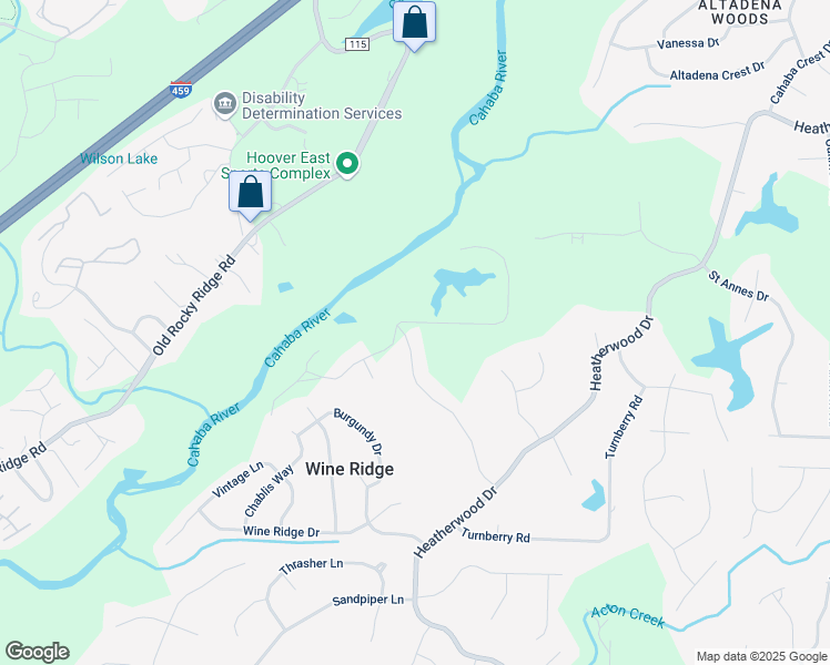 map of restaurants, bars, coffee shops, grocery stores, and more near 4920 Coshatt Drive in Birmingham