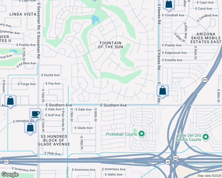map of restaurants, bars, coffee shops, grocery stores, and more near 1038 South 81st Street in Mesa