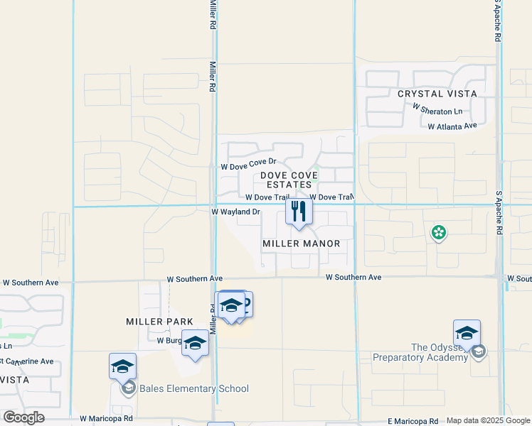 map of restaurants, bars, coffee shops, grocery stores, and more near 5733 South 249th Lane in Buckeye