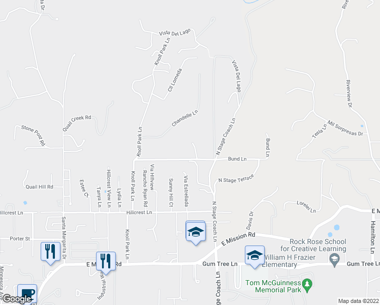 map of restaurants, bars, coffee shops, grocery stores, and more near 1020 North Stage Coach Lane in Fallbrook