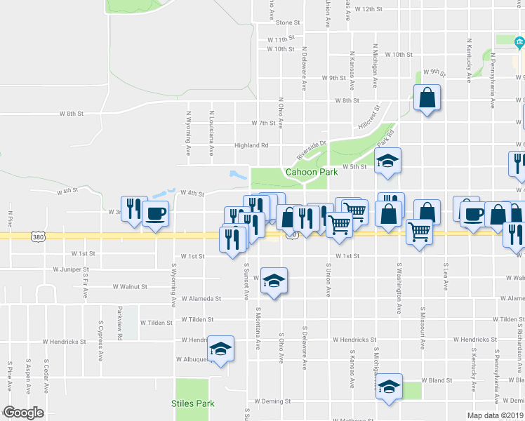 map of restaurants, bars, coffee shops, grocery stores, and more near 1213 West 3rd Street in Roswell