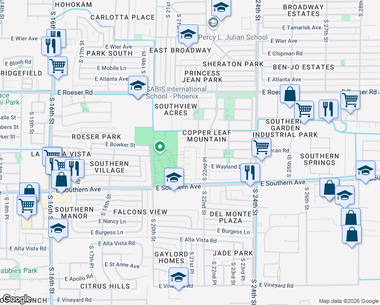 map of restaurants, bars, coffee shops, grocery stores, and more near 5620 South 21st Terrace in Phoenix