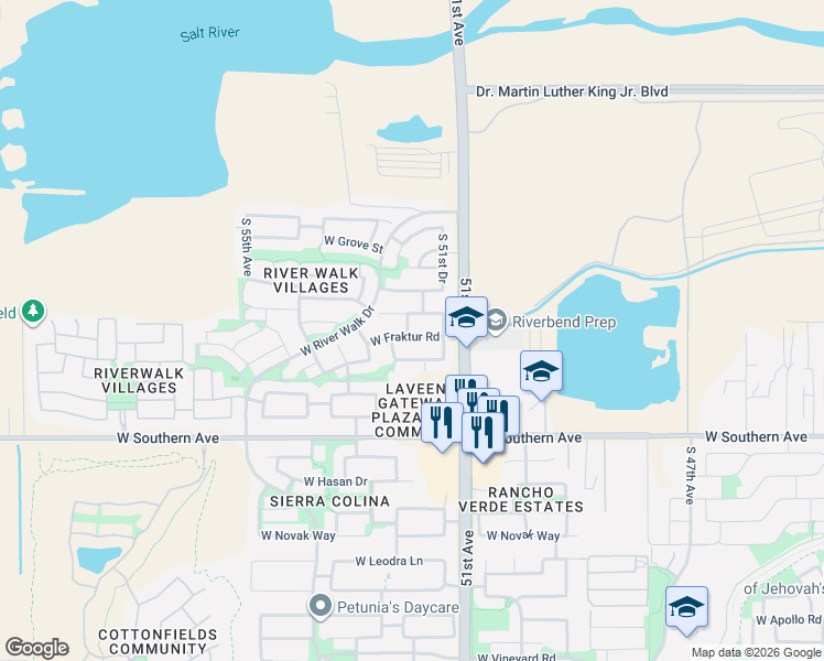 map of restaurants, bars, coffee shops, grocery stores, and more near 5141 West Sunland Avenue in Phoenix