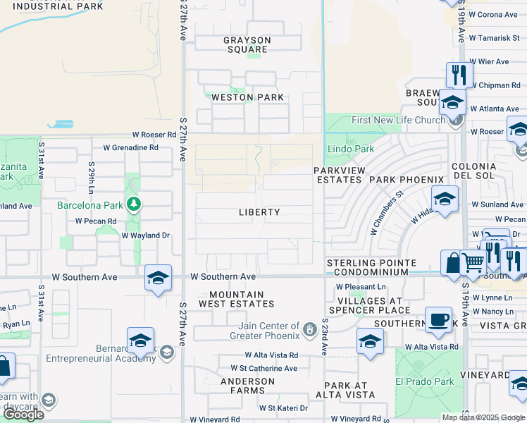map of restaurants, bars, coffee shops, grocery stores, and more near 2453 West Fraktur Road in Phoenix